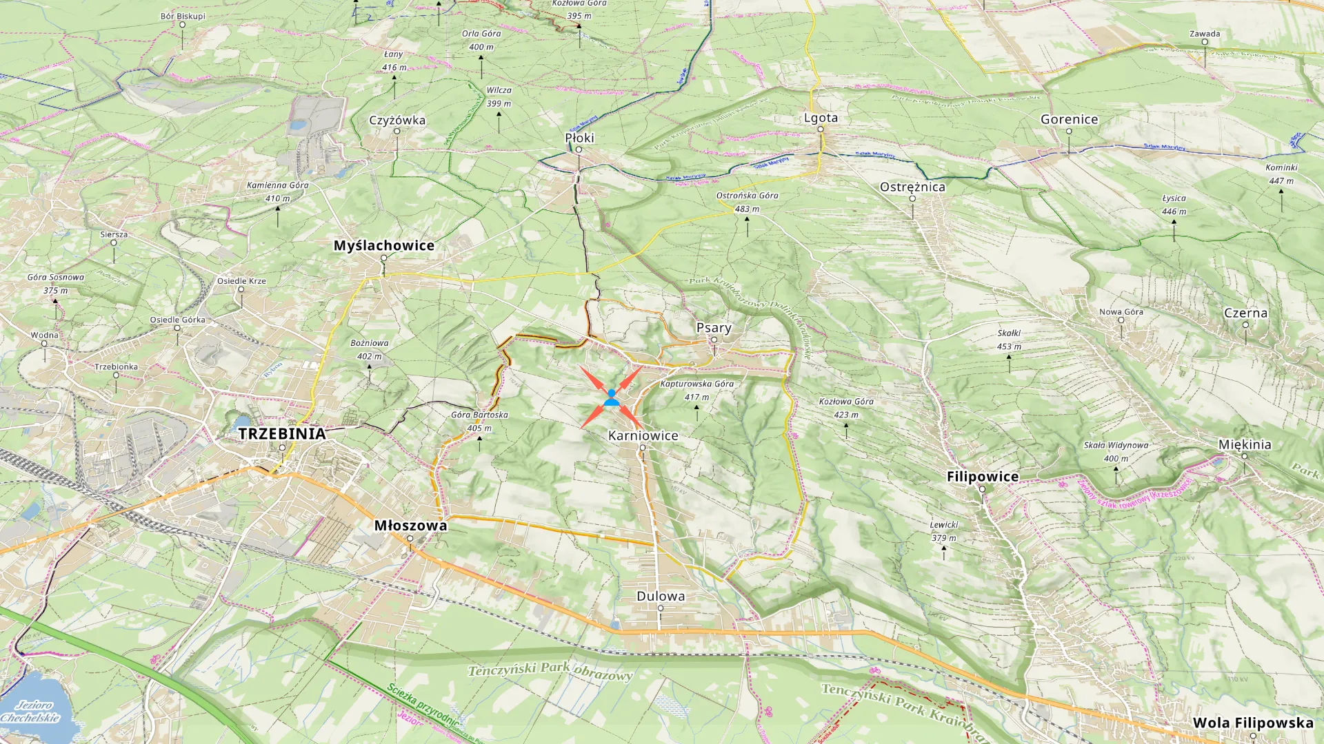 Mapa obszaru działania - Trzebinia, Karniowice i okolice